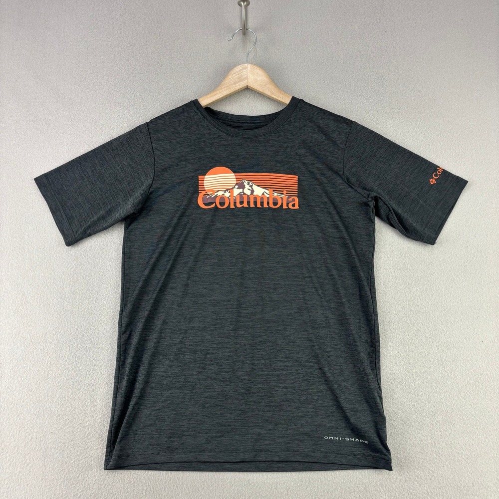 Columbia Mount Echo Graphic Shirt Boys Large Charcoal Performance Short Sleeve